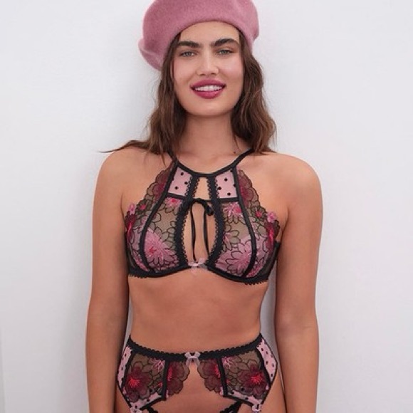 For Love & Lemons Zinnia High Neck Embroidered Floral Bra 36C NWT - Picture 4 of 5